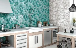Mosaique de ceramique Hexagone Turquoise - vendu par plaque de 29,4X25,5 Cm -