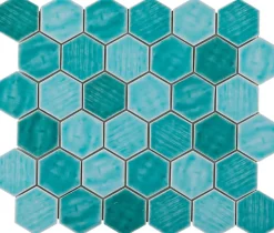 Mosaique de ceramique Hexagone Turquoise - vendu par plaque de 29,4X25,5 Cm -