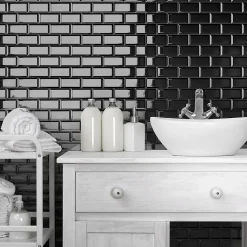 Mosaique de ceramique Petit carreau Metro Noir 4,5X9,5 cm - vendu par plaque de 29,1X29,6 cm -