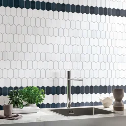 Mosaique de céramique Hexagone Long Blanc - vendu par plaque de 29,6X25,6 Cm -