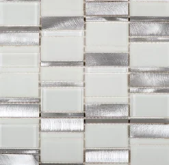 Mosaique de Mix Verre Blanc et Metal - vendu par plaque de 29,4X29,8 cm -