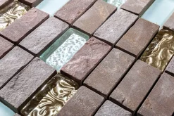 Mosaique de Quartzite 2.3 X 4.8 Cm Marron Naturel et Verre Blanc/Beig 30X30 cm -