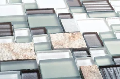 Mosaique de Quartzite Multiformat et Verre Gris - vendu par plaque de 30X30 Cm -