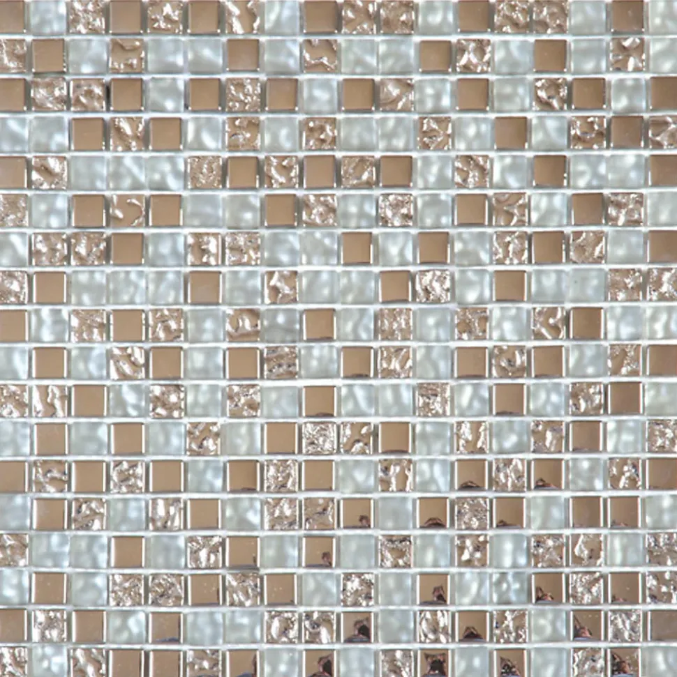 Mosaique de Verre Blanc et Verre Chrome 1.5 X 1.5 Cm - vendu par plaque de 30X30 Cm -
