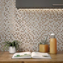 Mosaique de Verre Blanc et Verre Chrome 1.5 X 1.5 Cm - vendu par plaque de 30X30 Cm -