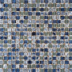 Mosaique de Verre et Marbre Bleu 1.5 X 1.5 cm - vendu par plaque de 30X30 cm -