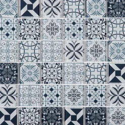 Mosaique de Verre Motif Carreau Ciment Bleu/Gris 5X5 cm - vendu par plaque de 29.8X29.8 cm -