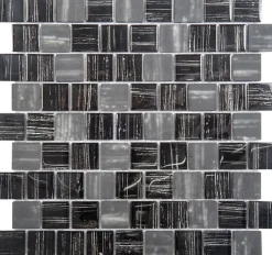 Mosaique de Verre Noir Ligne Argent 3.2X3.2 cm - vendu par plaque de 30.5x30.5 cm-