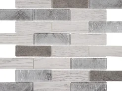 Mosaique de verre Recyclé en Barrettes 9.8X3.1 cm Marron/Gris/Beige Mat/Brillant - vendu par plaque de 26.4X30 cm -