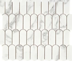 Mosaique de Verre Recycle blanc et Marbré forme Ecaille Longue - vendu par plaque de 29,8X25,8 cm -