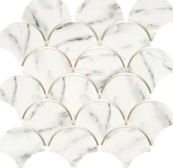 Mosaique de Verre Recycle Blanc forme Ecaille - vendu par plaque de 28,3X28,3 cm -