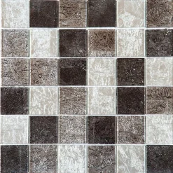 Mosaqiue de verre Froisse Noir Gris Argent 4.8 X 4.8 Cm - vendu par plaque de 30 X 30 Cm -