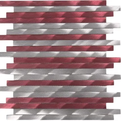 Mosaïque d'aluminium Brosse rouge gris barette longue - vendu par plaque de 30 X 30 cm -