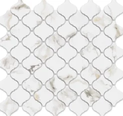 Mosaïque en céramique sur maille pour salle de bain ou cuisine 28.2 cm x 30 cm - Marble Arabesque