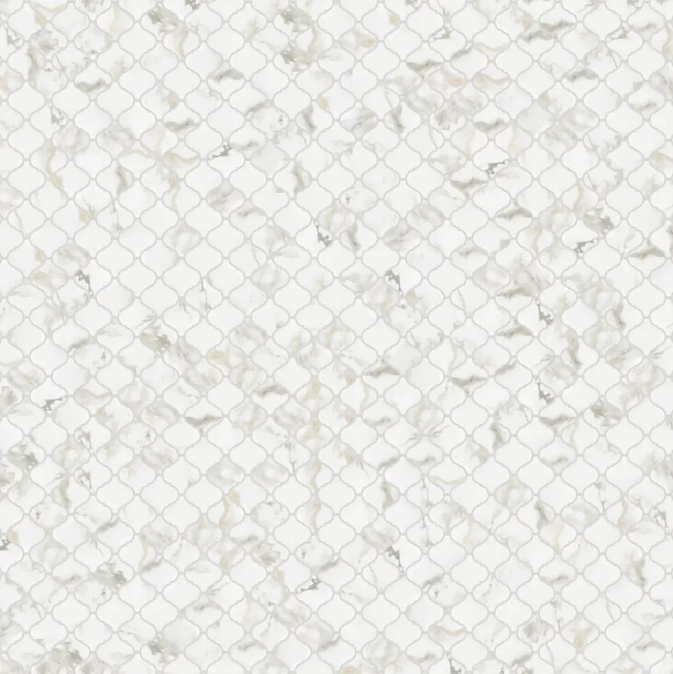 Mosaïque en céramique sur maille pour salle de bain ou cuisine 28.2 cm x 30 cm - Marble Arabesque