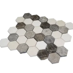Mosaïque Travertin - Mix Gris - Hexagones