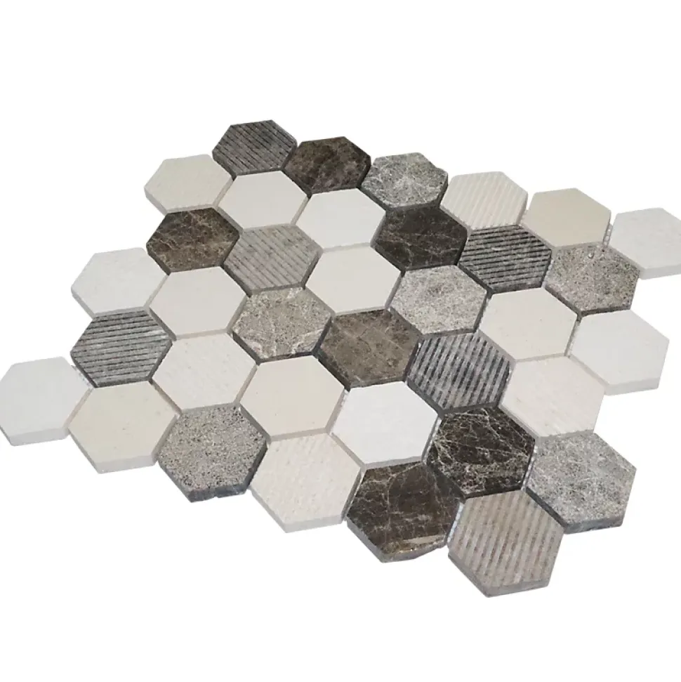 Mosaïque Travertin - Mix Gris - Hexagones