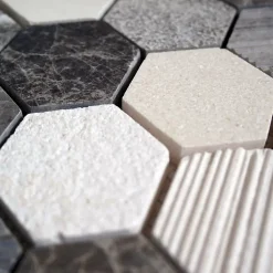 Mosaïque Travertin - Mix Gris - Hexagones