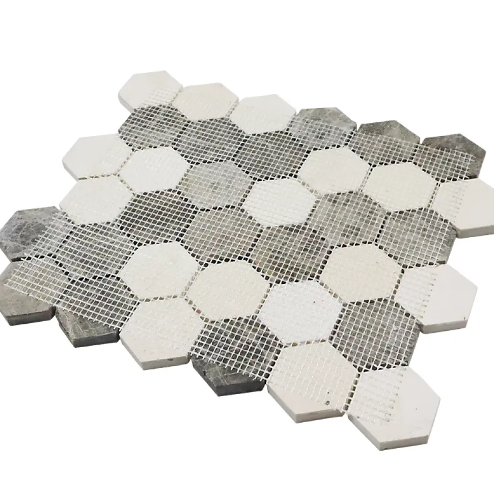 Mosaïque Travertin - Mix Gris - Hexagones