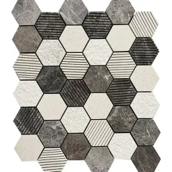 Mosaïque Travertin - Mix Gris - Hexagones