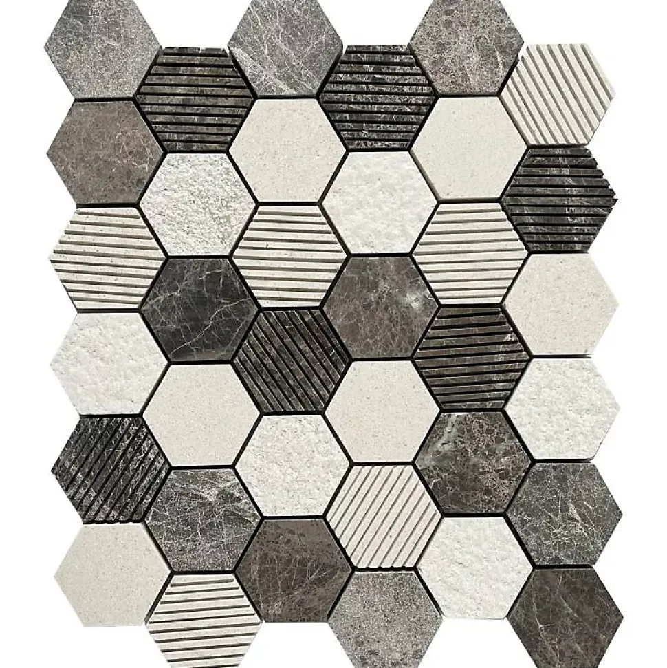 Mosaïque Travertin - Mix Gris - Hexagones
