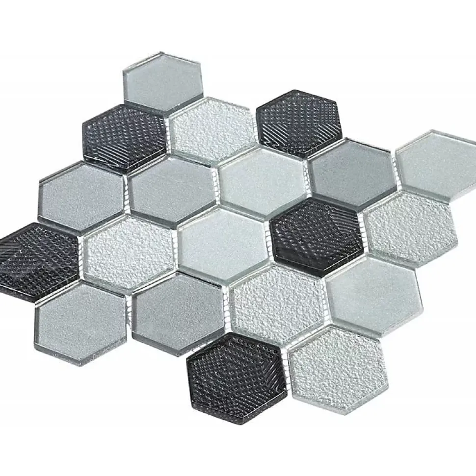 Mosaïque Verre - Mix Gris - Hexagones