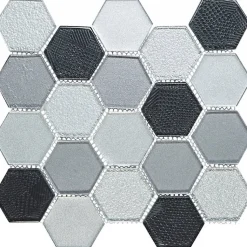 Mosaïque Verre - Mix Gris - Hexagones