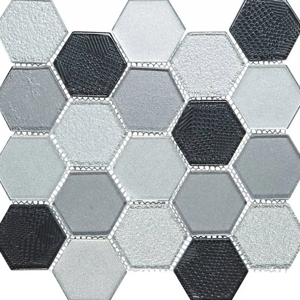 Mosaïque Verre - Mix Gris - Hexagones