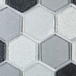 Mosaïque Verre - Mix Gris - Hexagones