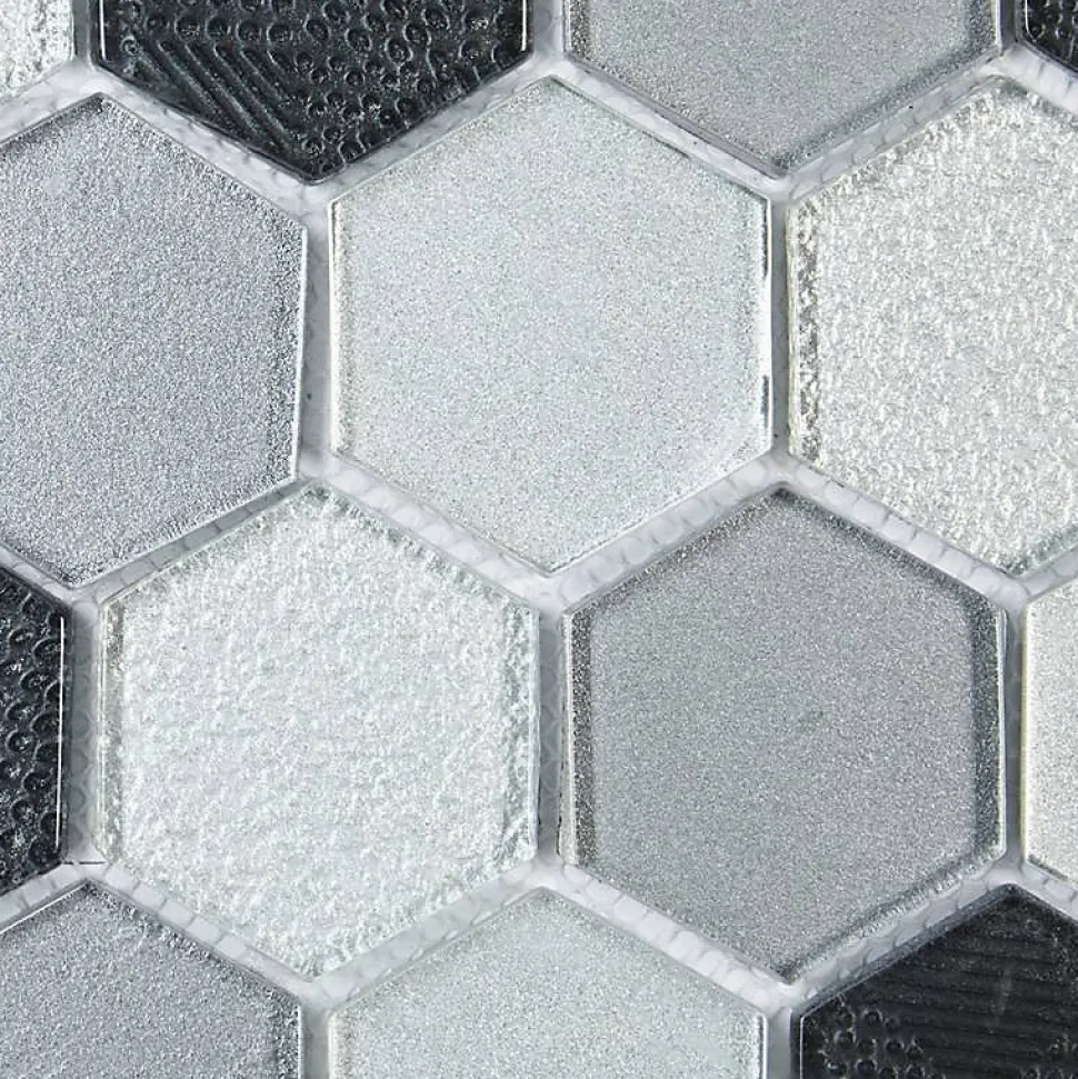 Mosaïque Verre - Mix Gris - Hexagones