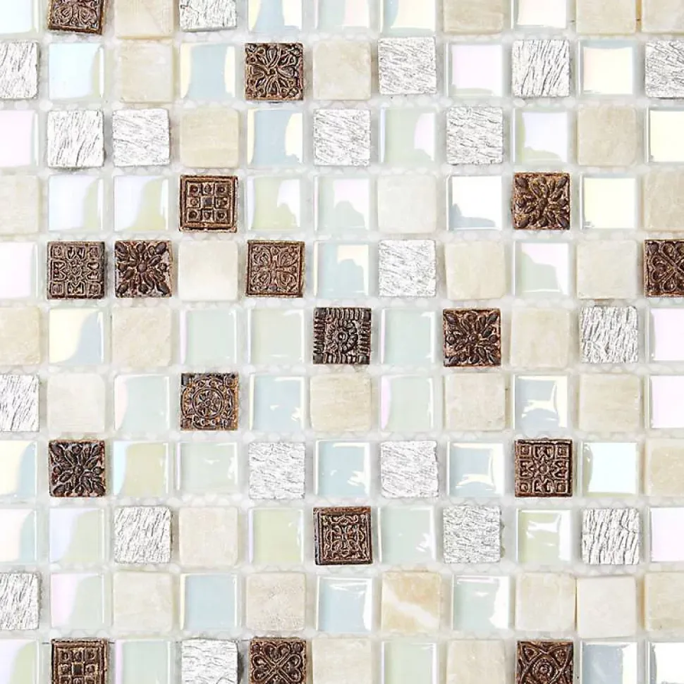 Mosaïque Verre / Pierre - Nacre - 1.5 x 1.5 cm