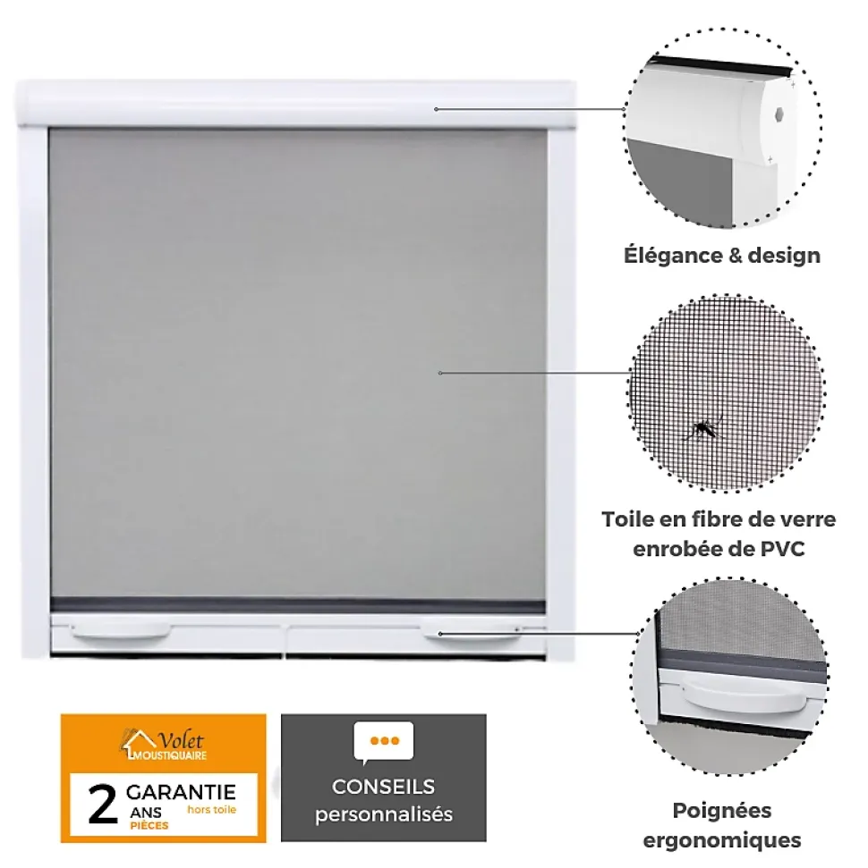 Moustiquaire enroulable pour fenêtre ALU H.170 x L.160 cm, coloris Blanc