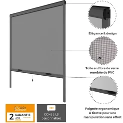 Moustiquaire enroulable verticale grise H145 cm x L130 cm