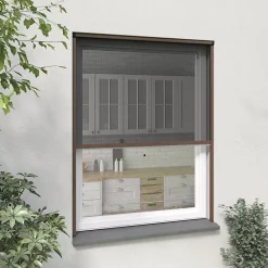 Moustiquaire enroulable verticale fenêtre en alu marron - Moustikit Confort