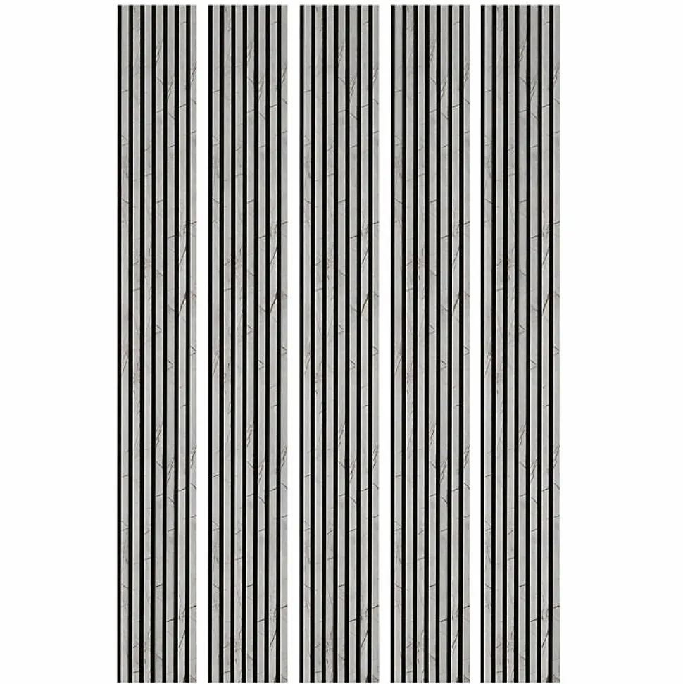 Mur TV - Lot de 5 Panneaux tasseaux bois 250 x 30 x 1,9 cm - décor marbre gris/feutrine noir - 3,75m²