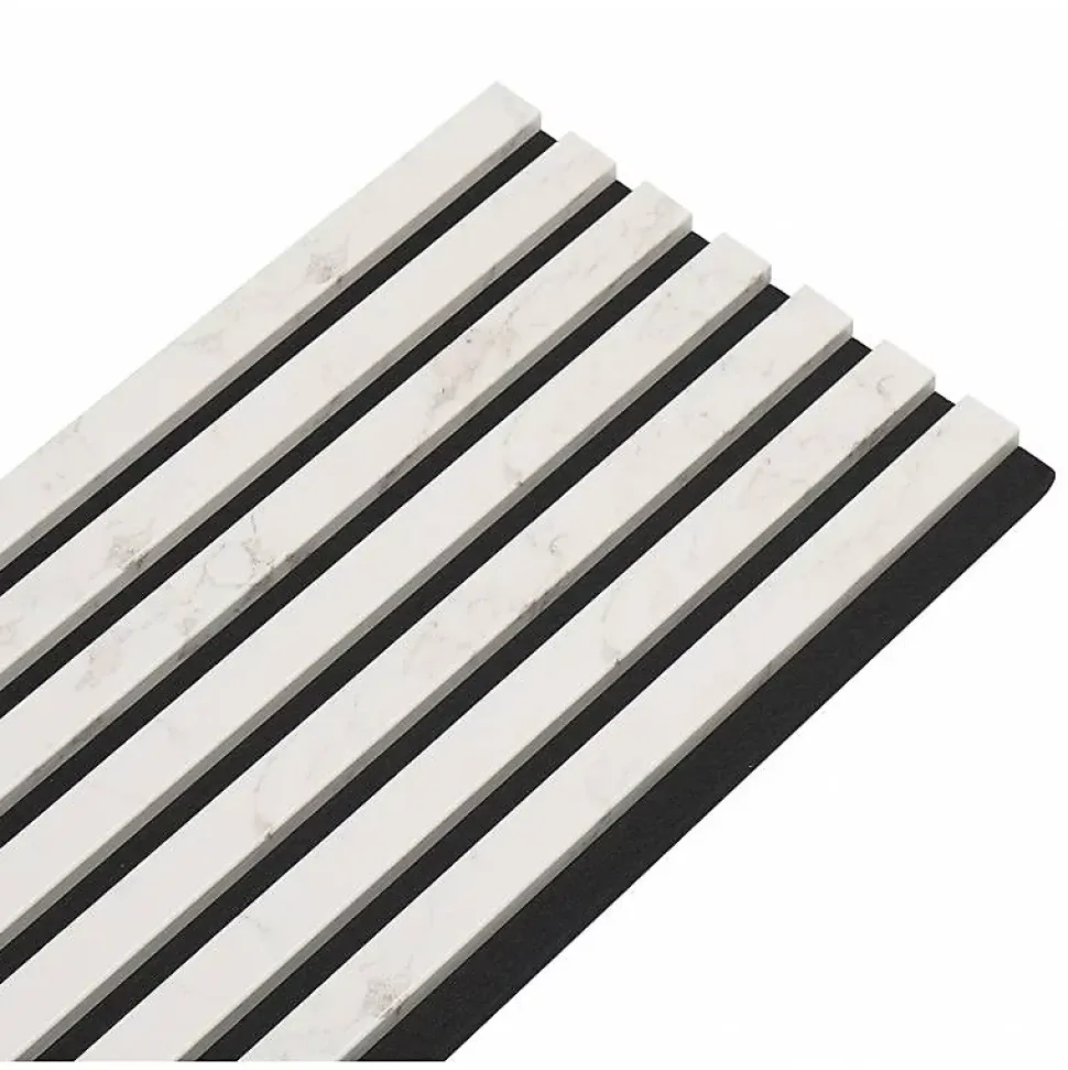 Mur TV - Lot de 5 Panneaux tasseaux bois 250 x 30 x 1,9 cm - décor marbre blanc/feutrine noir - 3,75m²