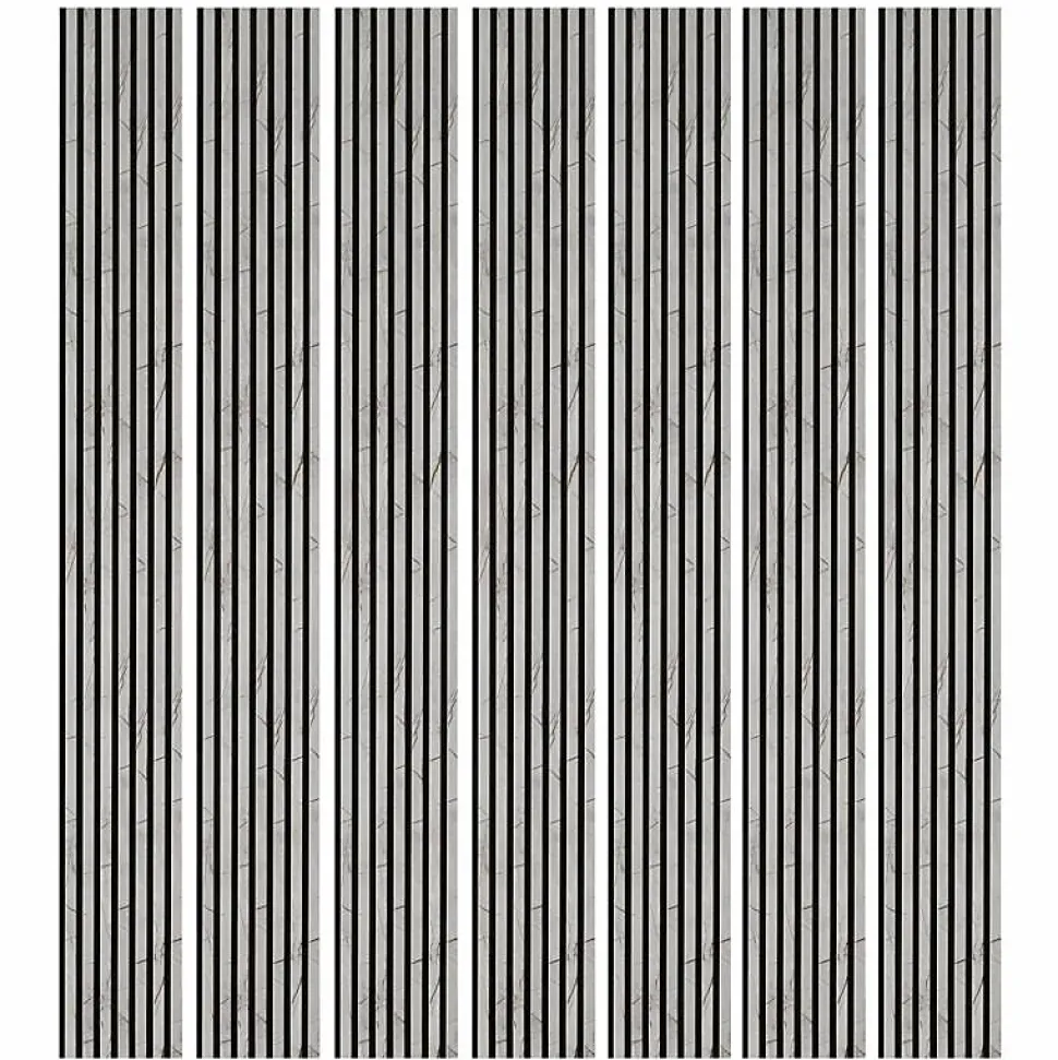 Mur TV - Lot de 7 Panneaux tasseaux bois 250 x 30 x 1,9 cm - décor marbre gris/feutrine noir - 5,25m²