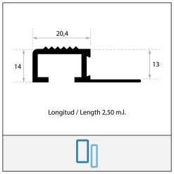 Nez de Marche Escalier Argent Mat 13 mm Antiderapante EXT/INT pour carrelage L 2,5m Finition Argent Mat.