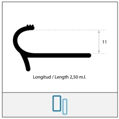 Nez de Marche Escalier Arrondi Argent Mat 11 mm Antiderapante Décoratif EXT/INT pour carrelage. L 2,5m.