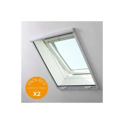 Pack éco de 2 moustiquaire enroulables verticales pour fenêtre de toit alu L 140 cm x H 150 cm Blanc