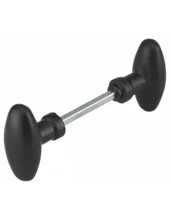 Paire de boutons ovoïdes pour porte d'entrée, carré 6x90mm, 1 portée, noir - THIRARD