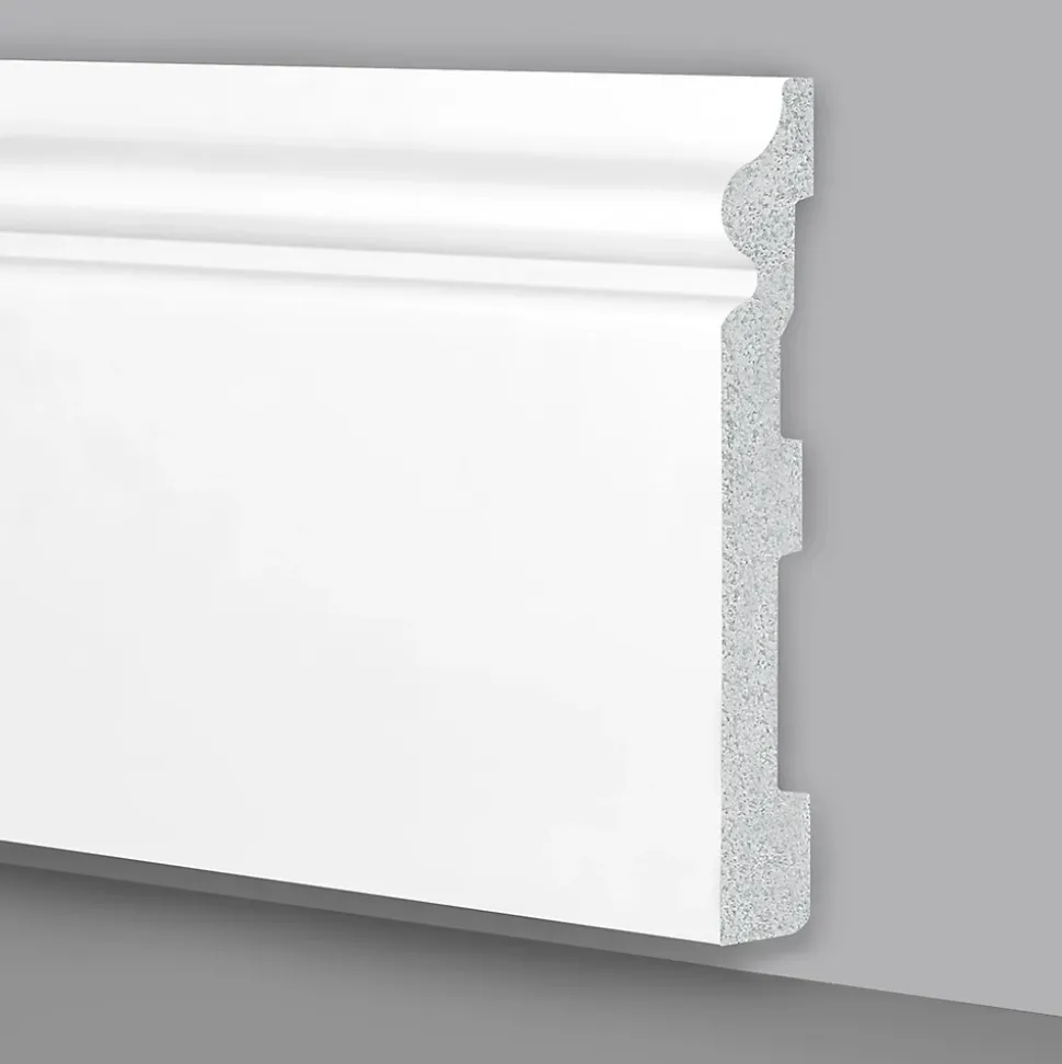 Palette de 100ml de plinthe plinthe BLANCHE mod. ETHNIQUE 150x18x2000mm en POLYMÈRES - Polystructuré