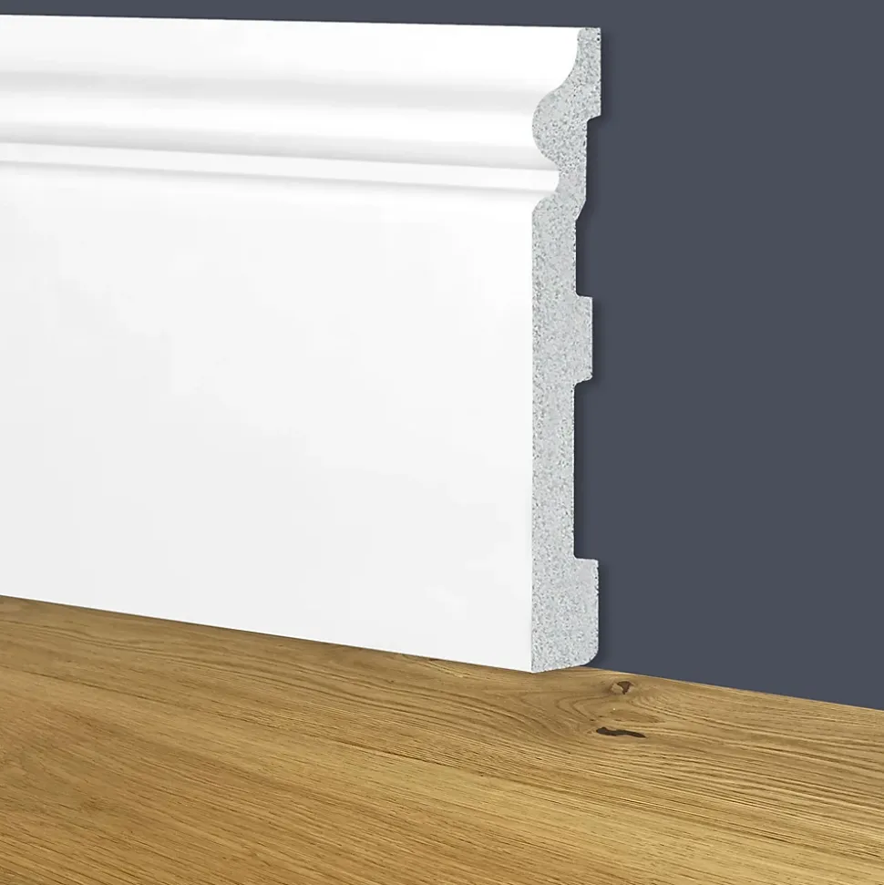 Palette de 100ml de plinthe plinthe BLANCHE mod. ETHNIQUE 150x18x2000mm en POLYMÈRES - Polystructuré