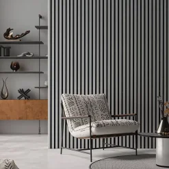 Panneau mural acoustique tasseaux bois 250 x 30 x 1,9 cm - Lamelles placage gris fond noir - 0,75m²