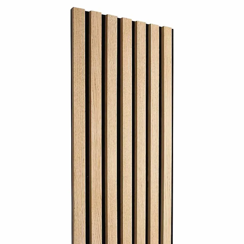 Panneau mural acoustique tasseaux bois 250 x 30 x 1,9 cm - Lamelles chêne clair véritable sur fond noir - 0,75m²