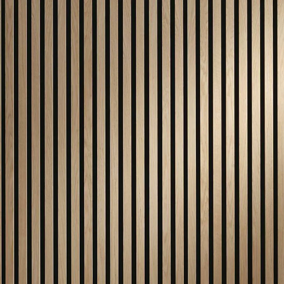 Panneau mural acoustique tasseaux bois 250 x 30 x 1,9 cm - Lamelles chêne clair véritable sur fond noir - 0,75m²