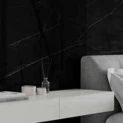 Panneau Mural Douche SPC/PVC Décor Marbre Noir satiné - 90x260cm - 2,34M²