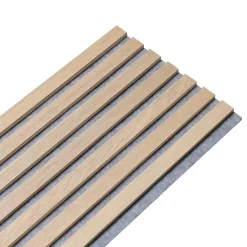 Panneau tasseaux bois 250 x 30 x 1cm - Lamelles chêne clair véritable fond gris - 0,75m²