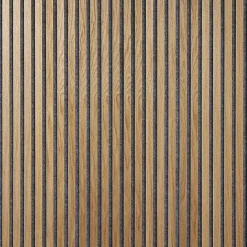 Panneau tasseaux bois 250 x 30 x 1cm - Lamelles chêne clair véritable fond gris - 0,75m²