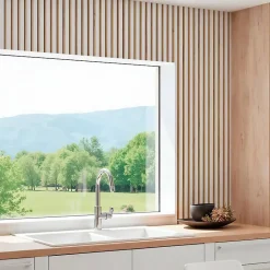Panneau tasseaux bois 250 x 30 x 1,4 cm décor blanc / fond rigide chêne - 0,75m²